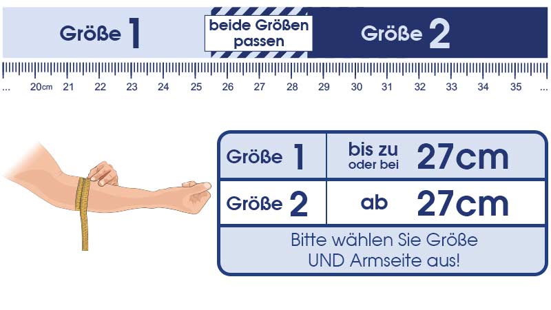 Masalo Manschette MED gegen Tennisarm - Größentabelle und Messanleitung